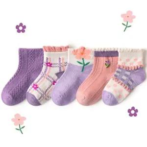 [원삼안전] 5족세트 프릴체크바이올렛 아동양말 신상 중목 (본품)