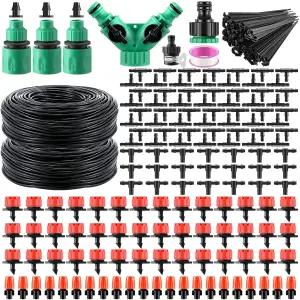 VIHOESE 328 FT 드립 관개 시스템 키트 1/4인치 빈 분배 튜빙 자동 정원 급수 스프링클러 사육 침대 온실