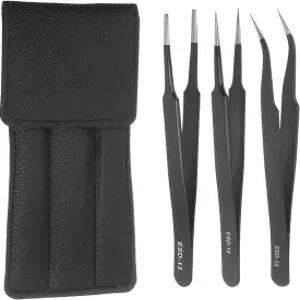 uxcell 3pcs 정밀 핀셋 세트 정전기 방지 비자성 스테인리스 스틸 ESD 전자 실험실 산업용 DIY용 파인