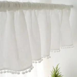 주방바란스커튼추천 방울 폼폼 바란스 커튼 린넨 미니 주방 부엌 가림막 주방창문커튼