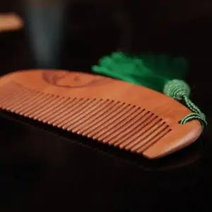 [콩심팥심]TBZ 전통 복숭아나무 빗 휴대용 헤어 미니 브러쉬