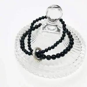 TBZ H1 실버링 흑요석 더블 팔찌