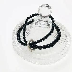 TBZ H1 실버링 흑요석 더블 팔찌