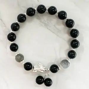 TBZ H23 흑요석 문스톤과 순은 비휴 재물운 액막이팔찌