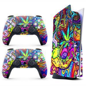 게임 콘솔 5 커버용 스킨 스티커 - 히피 아트, 디스크 에디션 및 디지털 모두 호환(슬림 버전 아님) 컨트롤러 2종 기포 없음, 완전 보호, 탈착 가능