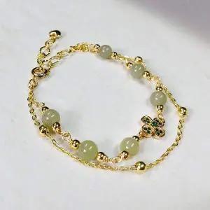 [에이치플러스몰]TBZ H12 천연 화전옥 네잎클로버 더블팔찌 행운팔찌