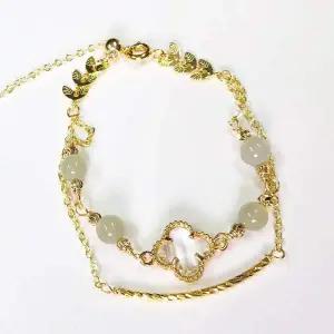 [에이치플러스몰]TBZ H24 천연 화전옥 네잎클로버 더블 팔찌