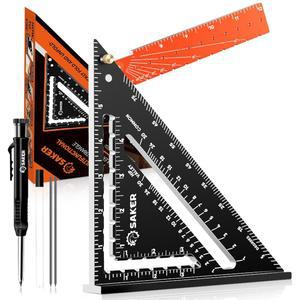 세이커 카펜러 사각형 도구 12인치: T 삼각형 자 측정 레이아웃 - 선물, 다목적 카펜터 사각형, 서까래(블랙+펜슬)