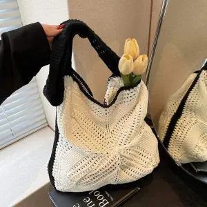 [오너클랜]WL 데일리 숄더 백 대학생 여자 직장인 니트 가방 ivory 니트백