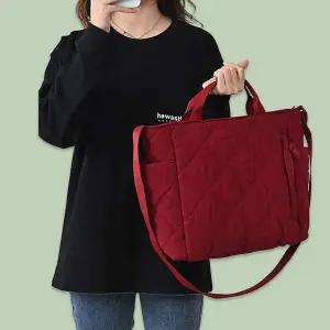 [오너클랜]WL 여성 크로스 데일리 퀄팅 토트 숄더 백 가방 와인 대학생숄더백