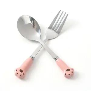 [오너클랜]TBZ 핑크 고양이발 휴대용 숟가락 포크 세트 육아용품
