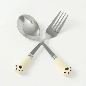 [오너클랜]TBZ 아이보리 고양이발 휴대용 숟가락 포크 세트 이유용품