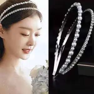 [오너클랜]TBZ 크리스탈 큐빅 진주 두겹 이중 머리띠 헤어 화려한 밴드