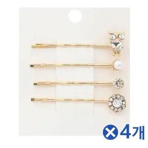 [오너클랜]TBZ 큐빅포인트 부엉이 헤어핀 4종세트 골드x4개 포인트핀