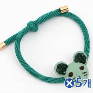 [오너클랜]TBZ 하트눈 큐빅포인트 쥐 머리끈 그린x5개 머리고무줄