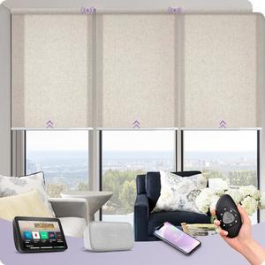 알렉사 구글 충전식 리모컨 스마트 블라인드 자동 창문 그늘막과 호환되는 그레이윈드 모터식 조명 필터링 그늘막, 홈 오피스용 밸런스, 맞춤형 사이즈(리넨 베이지)