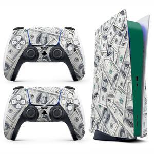 게임 콘솔 5 커버용 스킨 스티커 - 미국 달러, 디스크 에디션 및 디지털 모두 호환(슬림 버전 아님) 컨트롤러 2종 기포 없음, 전체 보호, 탈착식