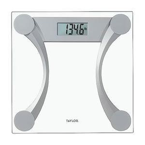 테일러 400파운드. 메탈릭 액센트가 있는 용량 투명 유리 디지털 욕실 저울, 11.8인치 x 플랫폼, 실버