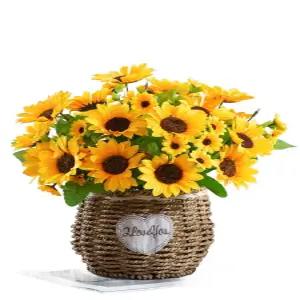 해바라기조화 꽃바구니세트 생화같은 꽃다발 촬영소품 (꽃바구니+꽃) 선물