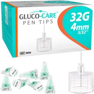 GLUCO-CARE 펜 니들 32G x 4mm 범용 호환 100개입 편안함 쉬운 트위스트 온/오프 최적의 흐름을 위한