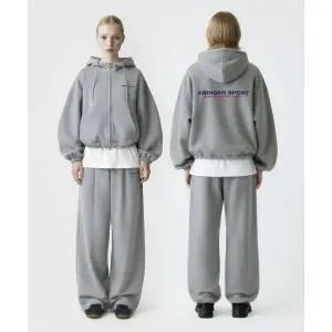 PRINOAR [SET] 스포츠 스트링 오버핏 투웨이 후드집업 + 원턱 스트링 팬츠 - 멜란지