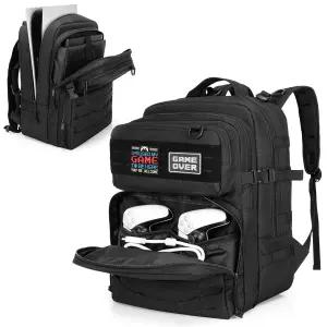 PS5/PS5 슬림/PS5 프로/PS4 콘솔과 호환되는 PGmoon 전술 게임 백팩 15.6인치 노트북용 여행용 휴대용