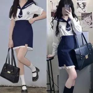 TBZ 더블라인 네이비 마린 레이스 세라복 프레피룩 교복