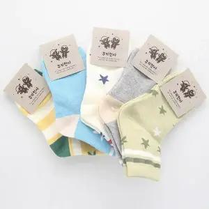 [하프클럽/셀러허브_여성트랜드패션]아동양말 별패턴 줄무늬 남아 5켤레묶