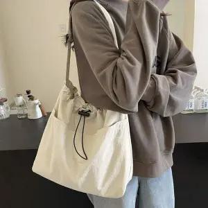 WL 여자 가벼운 나일론 크로스 백 캐주얼 가방 아이보리