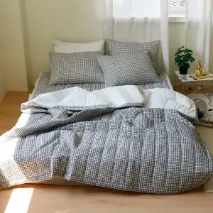 [르헤브] 깅엄체크 순면 시어서커 누빔이불 베개세트 (SS/싱글)