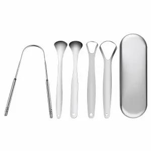 이중 스테인리스 스틸 혀 스크레이퍼 - 두꺼운 코팅을 딥 클렌징하고 구취를 제거하며 유연한 칫솔모 없는