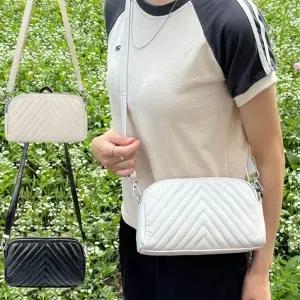 WL 빗살무늬 세련된 가죽 사각 크로스백 스타일리쉬 넉넉한