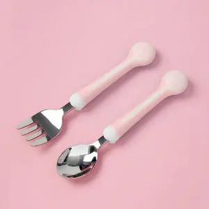 폴리 유아 용 캔디 수저 포크 세트 핑크 유치원