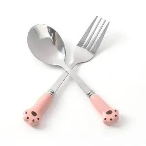 [RIZPICK]TBZ 핑크 고양이발 휴대용 숟가락 포크 세트 육아용품