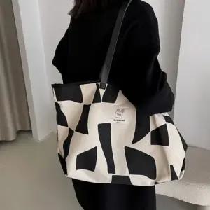 여성 체커 보드 패턴 포인트 캔버스 빅 쇼퍼 숄더백