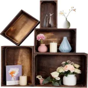 전시용 나무 상자 5팩 손잡이가 있는 대형 소박한 둥지 바구니 보관 및 용기용 농가 과일 채소 다목적