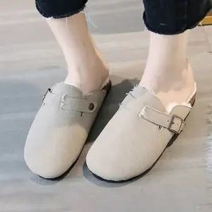 4컬러 여성 데일리 겨울 버클 털 슬리퍼 BOSTON