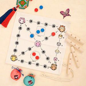 전통 윷놀이 세트 패브릭 말판 파우치 동물 천 도안 게임 민속 체험 놀이