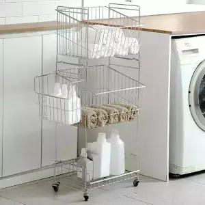 엘레바 대용량 스텐카트 빨래바구니 세탁 대형 3단 올스텐 이동식 133리터