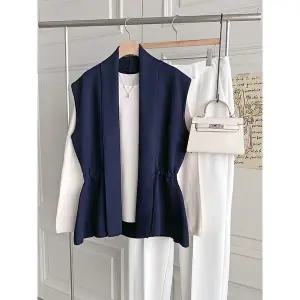 [하프클럽/샵앤]여성 턱시도 베스트 정장 허리 리본끈 레이어드 니트 조끼 D