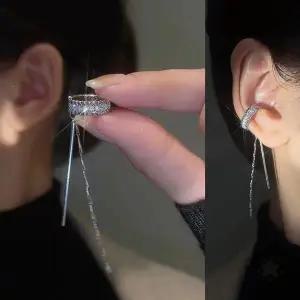 귀걸이 큐빅장식 체인연결 클립형 이어커프 구멍없이 착용 가능한 데일리 액세서리