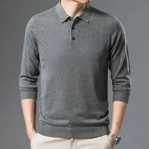 남자 직장인 카라니트 데일리 오피스룩 단추형 넥카라 무지 레이어드 긴팔티