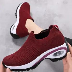 [라일리의류] Rly 여성 스트라이프 에어 슬립온 니트 초경량 스니커즈