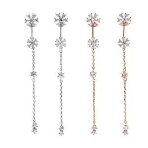 [라일리의류] Rly 플라워큐빅 롱체인 은침 드롭귀걸이