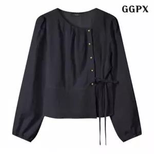 GGPX 페미닌 포인트 끈 긴팔 블라우스 GPCBA013D