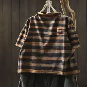 빈티지 가을 캐주얼 상의 보카시 폴라 맨투맨 티셔츠 스트라이프 반 반팔 여자티 원템2