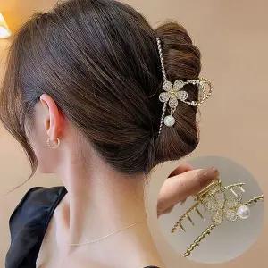 집게핀 올림 긴 머리 반묶음 헤어 큐빅 꽃 진주 집게 핀 왕집게핀