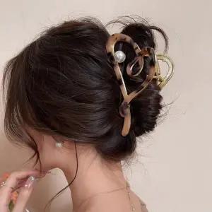 하트 집게핀 헤어 올림머리 반묶음 여성 진주
