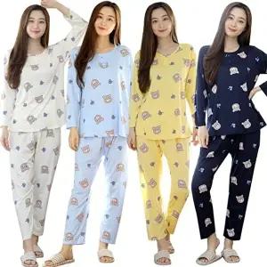 여성 파자마 피치 스판 긴팔 잠옷 세트 봄 홈웨어 (HSJ-WCD7651)