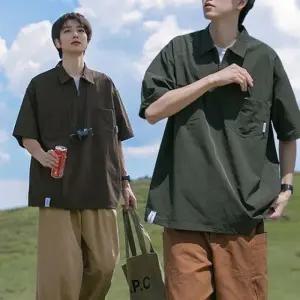 오버핏 반집업 지퍼 캠핑 밀리터리 반팔티 워크웨어